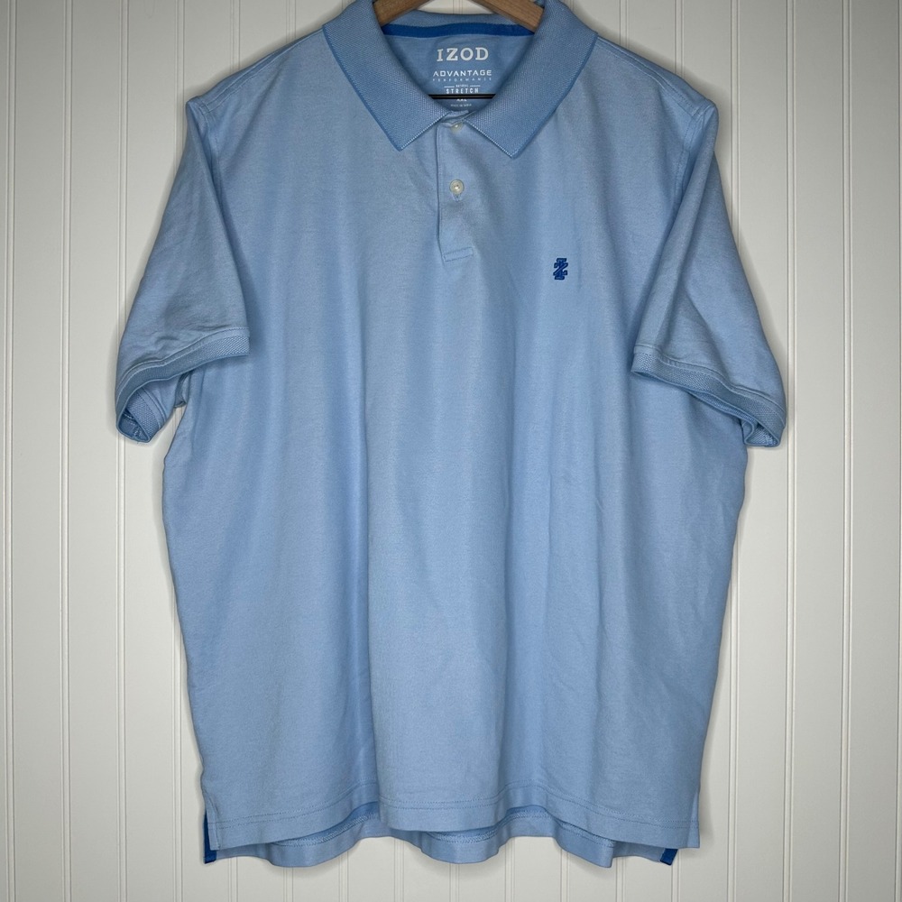 IZOD Advantage Mens Polo XXL Light Blue Performance Pique Golf Shirt Stretch
